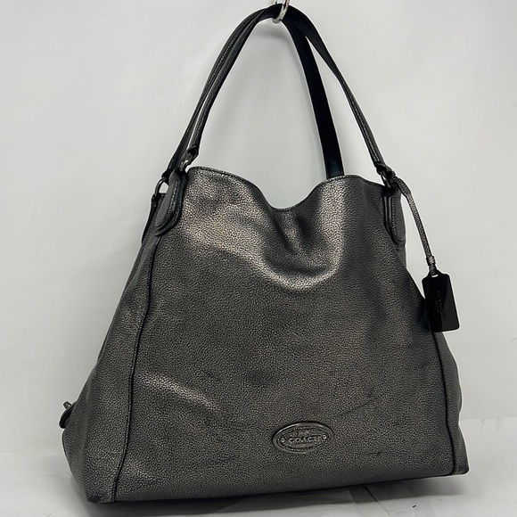 Coach Edie 31 Shoulder Tote Bag Metallic Leather Graphite #33520 - Picture 2 of 16
